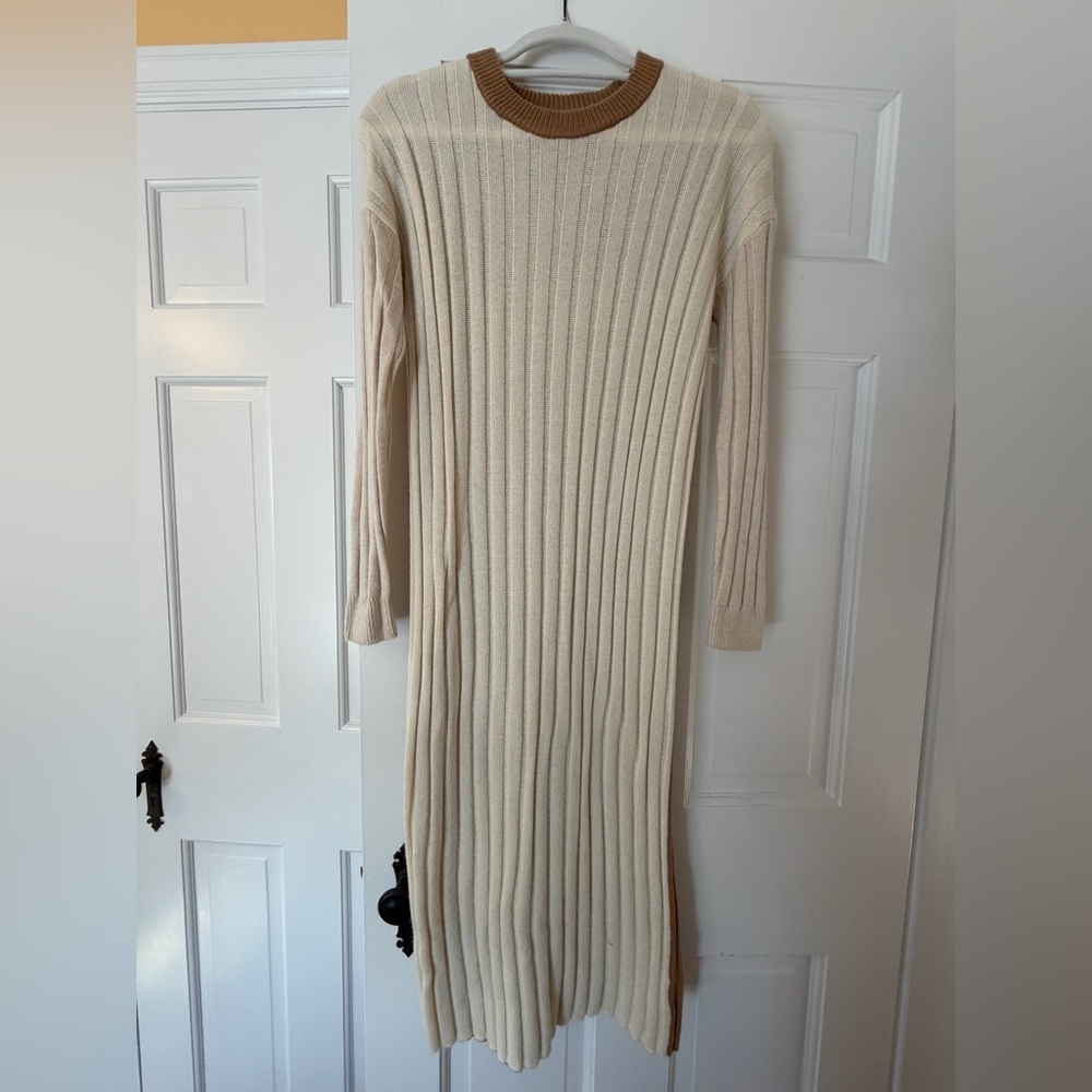 Madewell Cream Long Sleeve Ribbed Dress